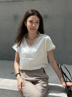 Lace V Neck Silky T Top