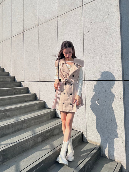 Pleated Trench Coat Mini Dress