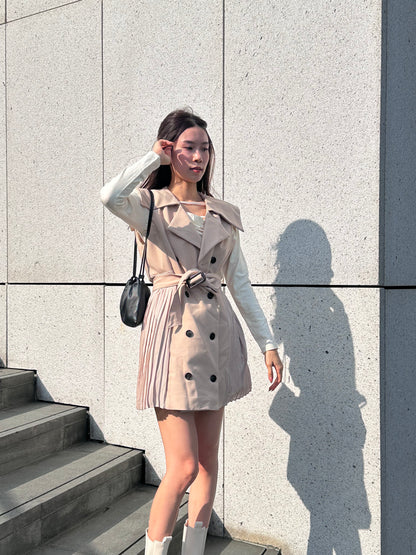 Pleated Trench Coat Mini Dress