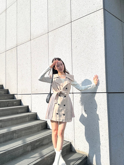 Pleated Trench Coat Mini Dress