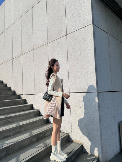 Pleated Trench Coat Mini Dress