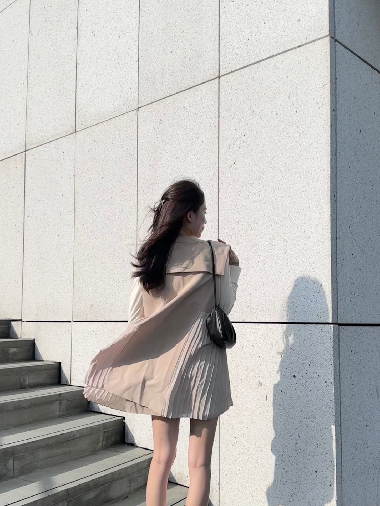 Pleated Trench Coat Mini Dress