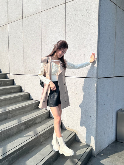 Pleated Trench Coat Mini Dress