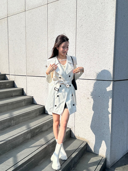 Pleated Trench Coat Mini Dress