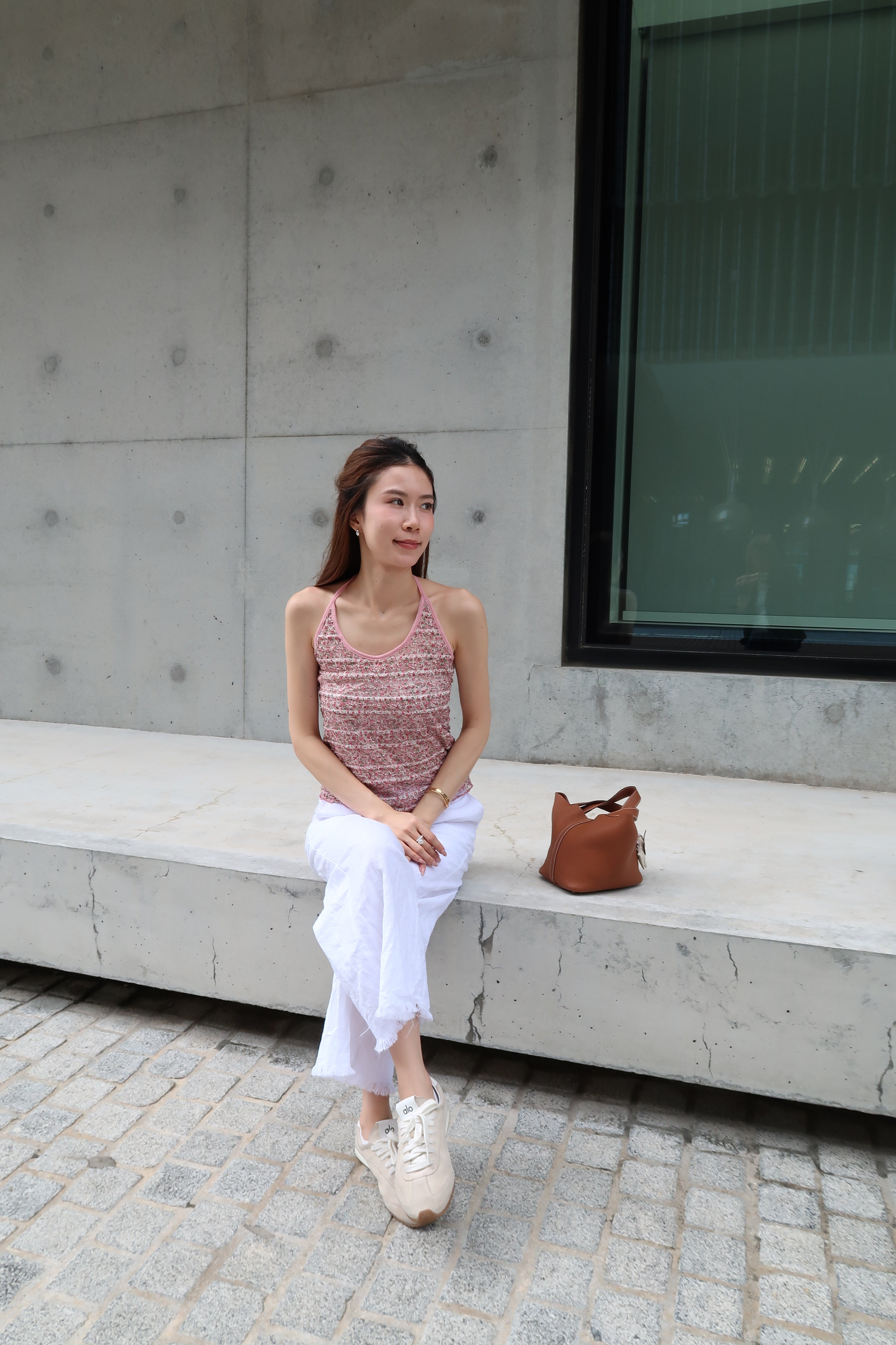 Pink Cross Neck Flowery Tank Top