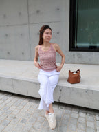 Pink Cross Neck Flowery Tank Top