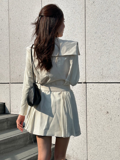 Pleated Trench Coat Mini Dress