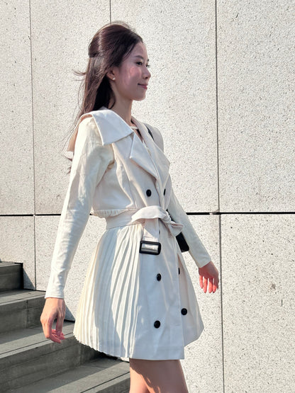 Pleated Trench Coat Mini Dress
