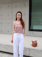 Pink Cross Neck Flowery Tank Top