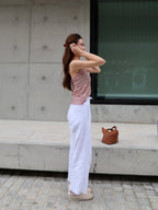 Pink Cross Neck Flowery Tank Top