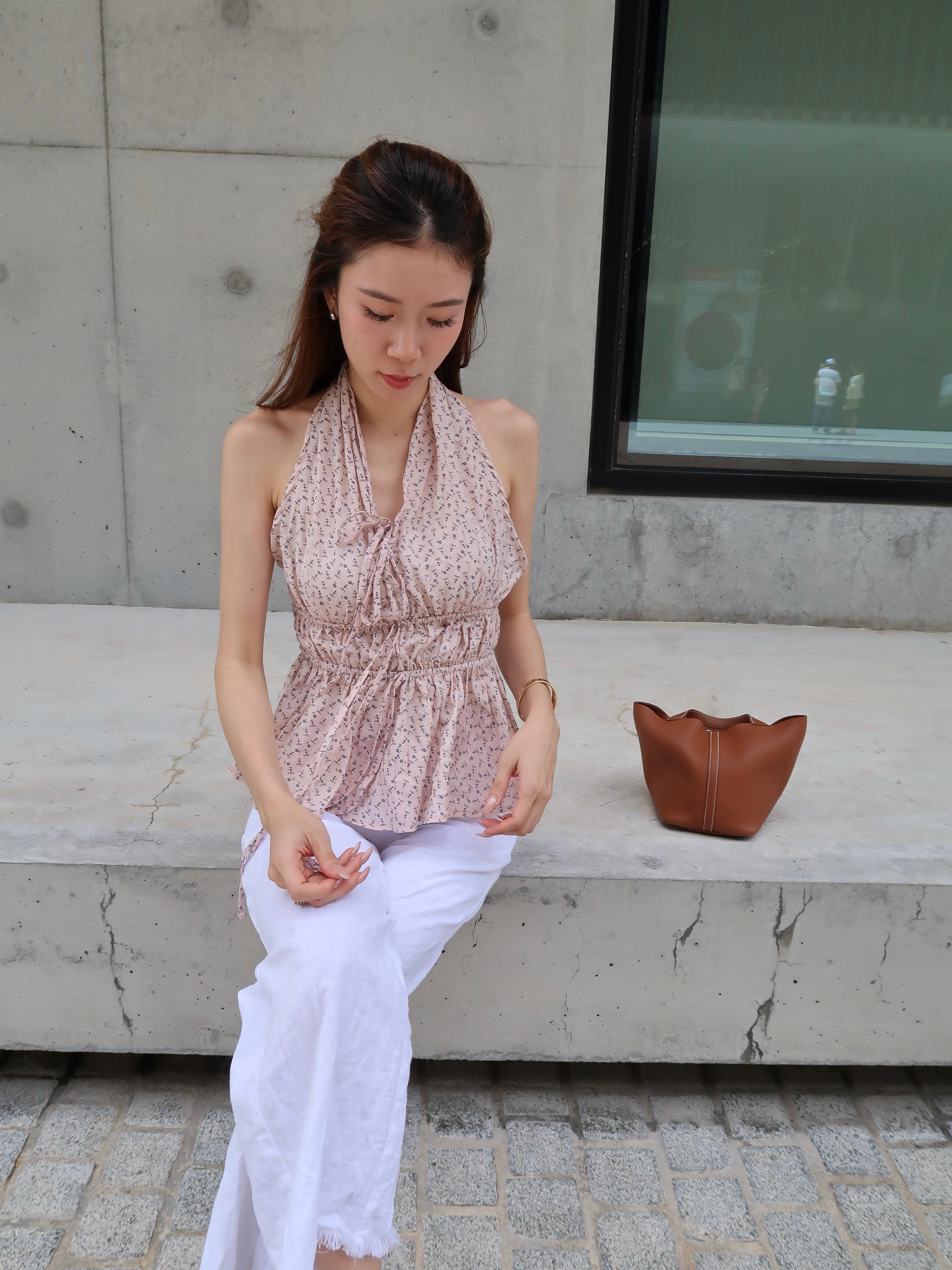 Cross Neck Flowery Tank Top