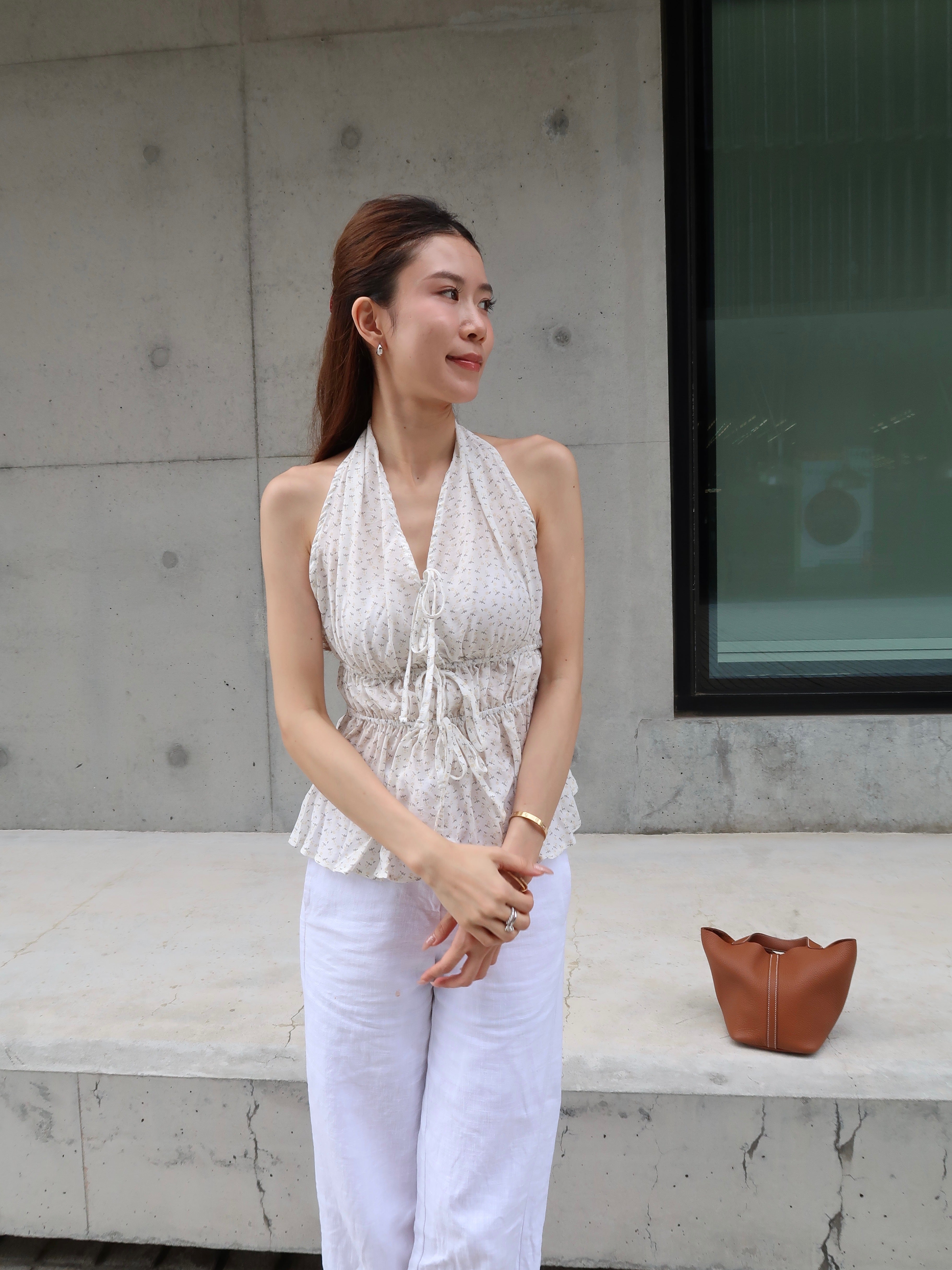 Cross Neck Flowery Tank Top