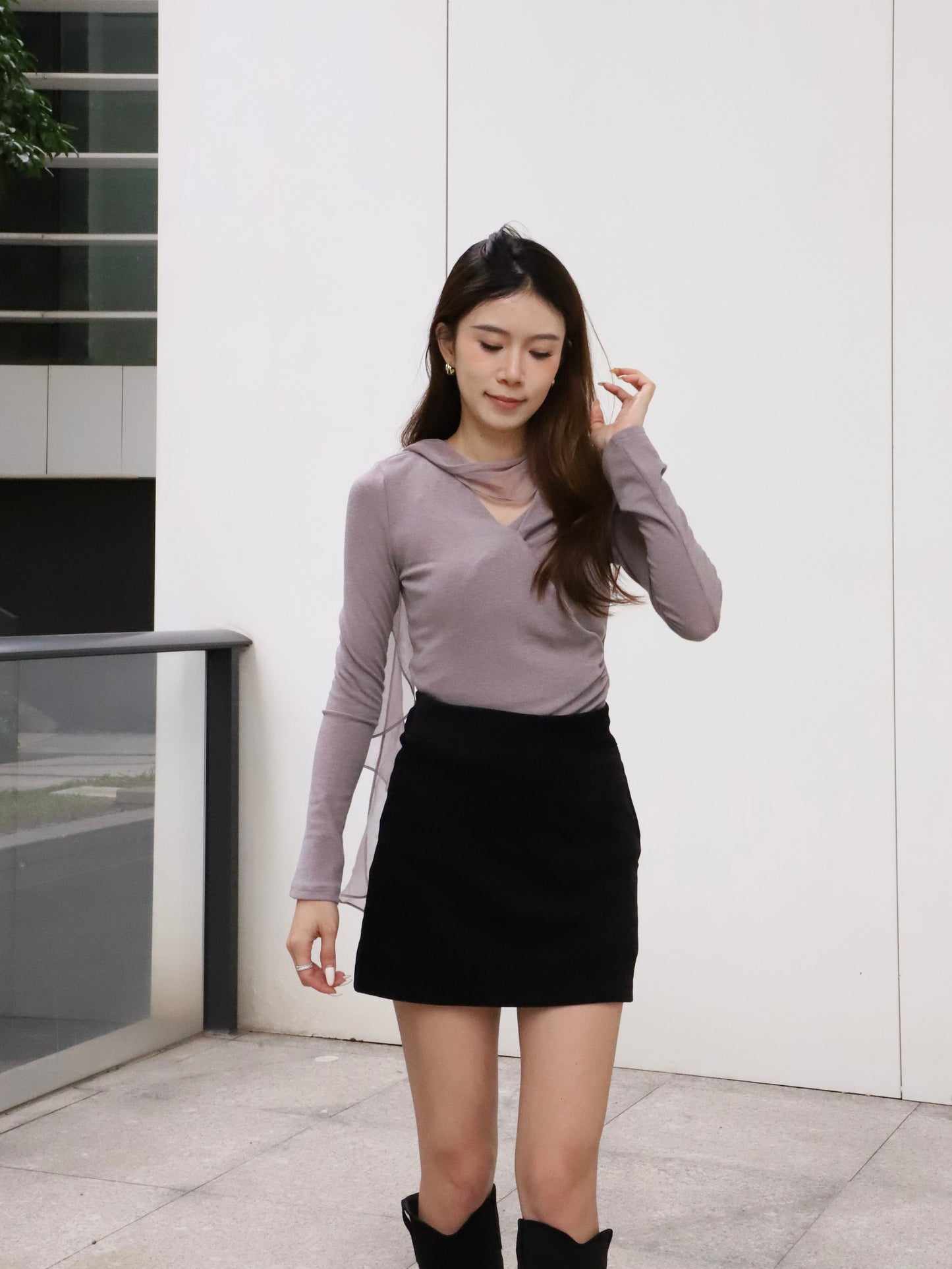 Lace Cross Long Cotton Sleeves Top