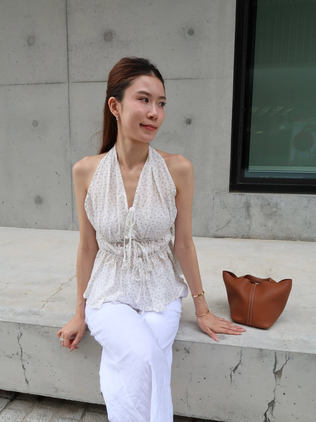 Cross Neck Flowery Tank Top