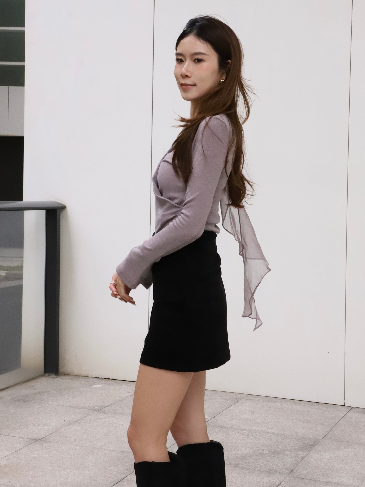 Lace Cross Long Cotton Sleeves Top