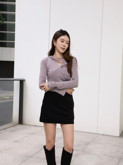 Lace Cross Long Cotton Sleeves Top