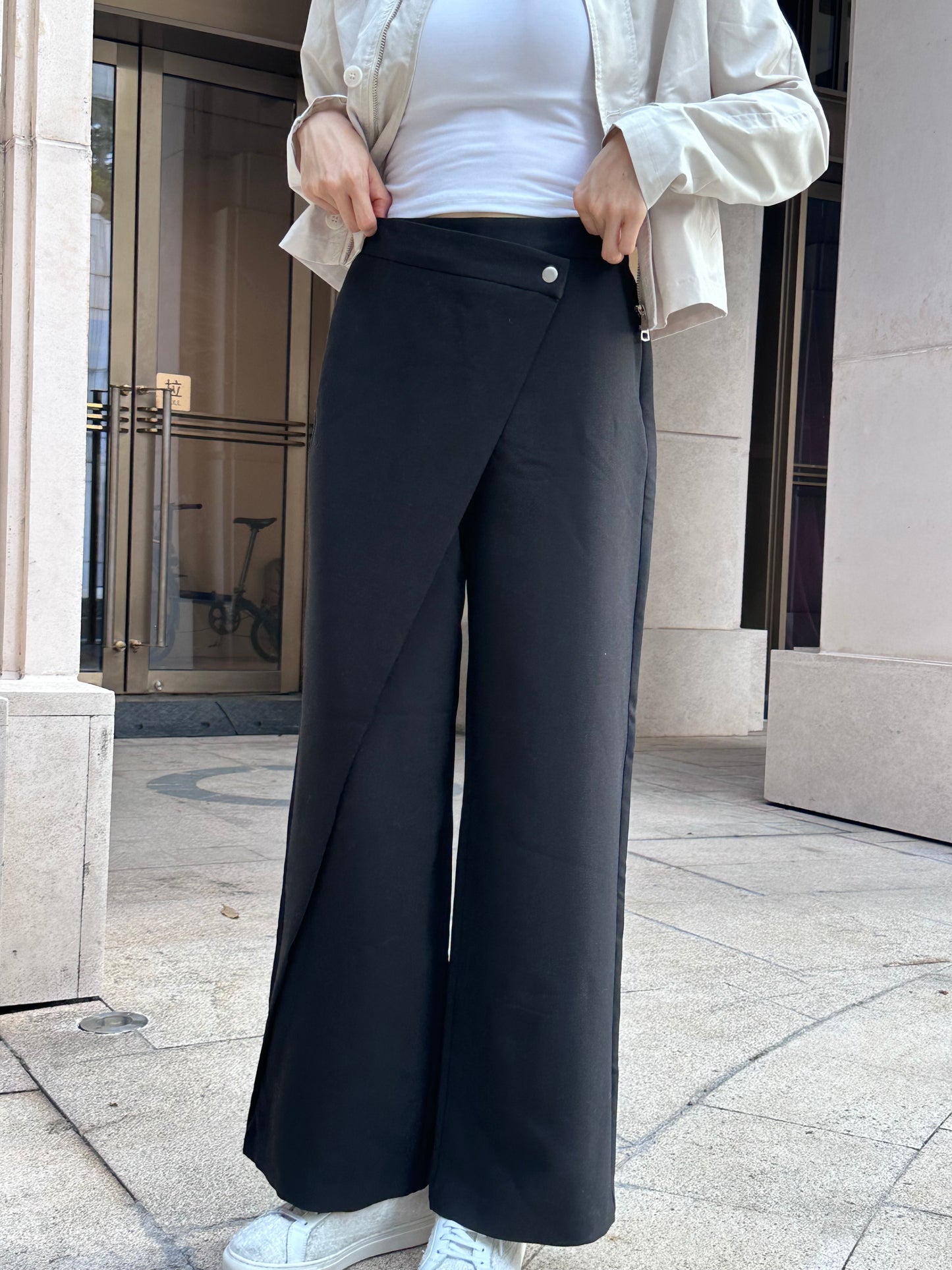 Wrap Button Chiffon Pants