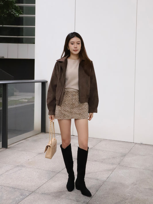 Leopard Denim Skirt Shorts