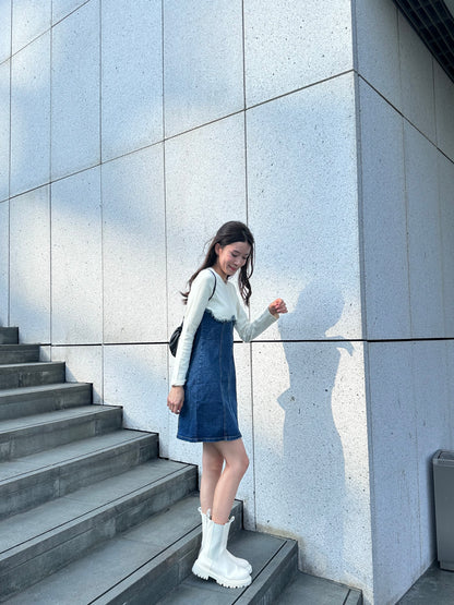 Half Cotton Denim Mini Dress