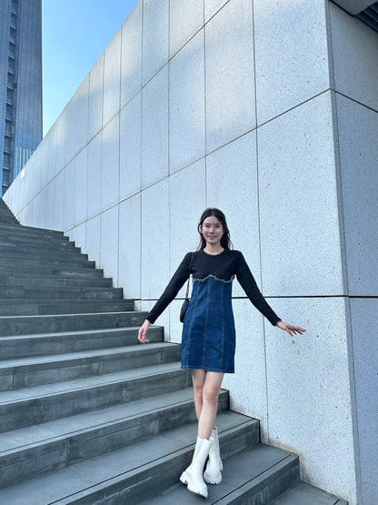 Half Cotton Denim Mini Dress