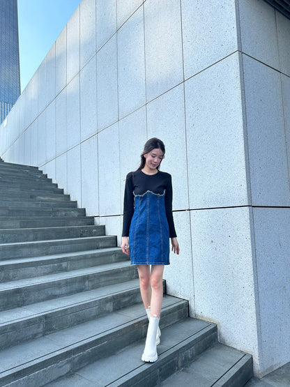 Half Cotton Denim Mini Dress