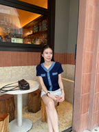 Tweed V Neck Knitted T Top