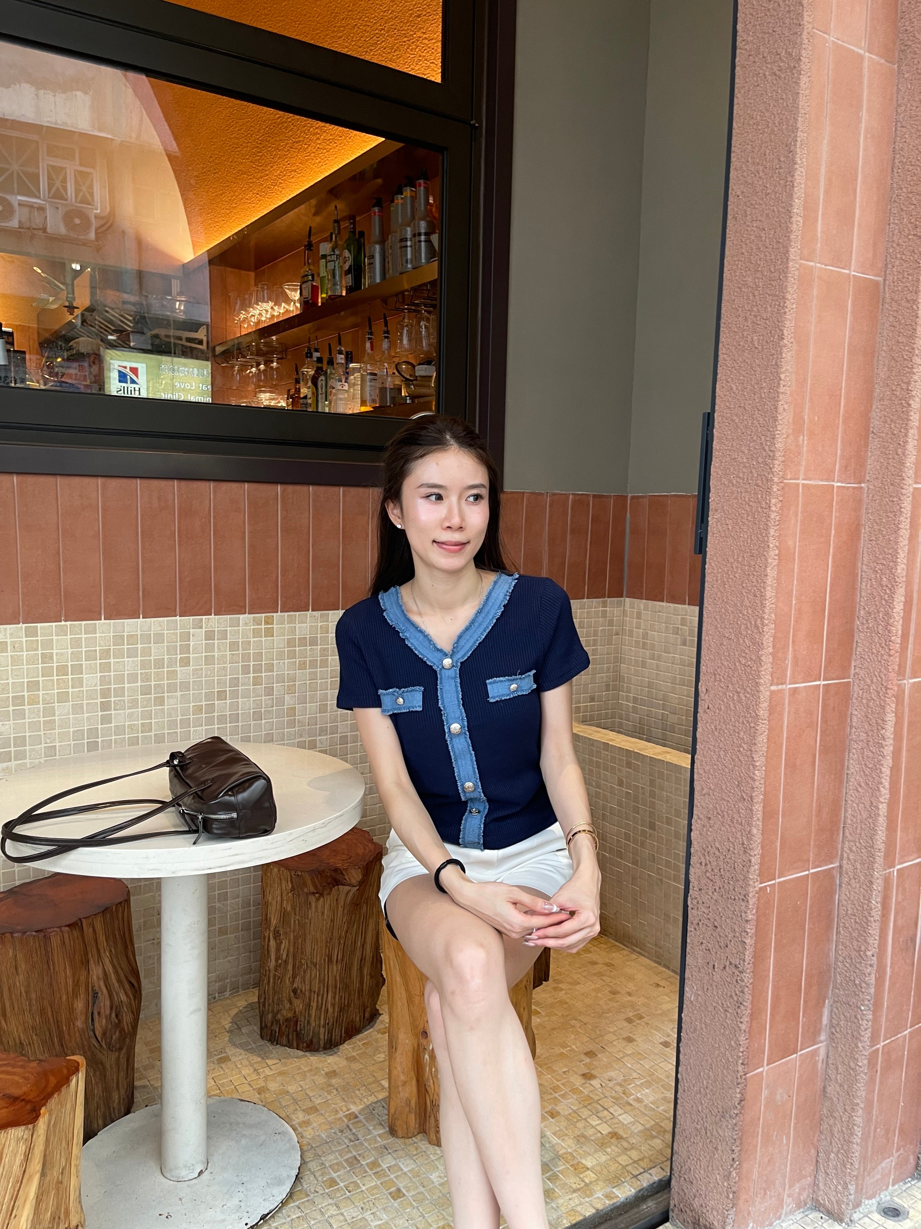 Tweed V Neck Knitted T Top