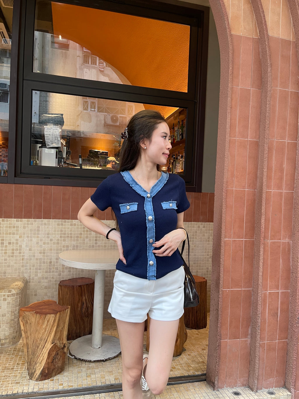 Tweed V Neck Knitted T Top