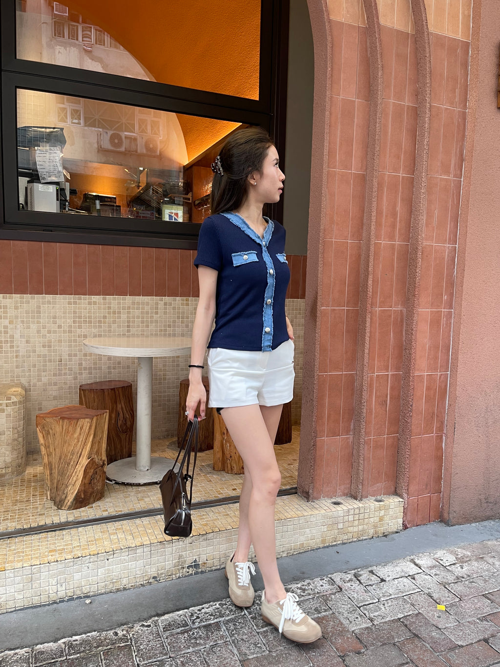 Tweed V Neck Knitted T Top