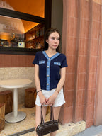 Tweed V Neck Knitted T Top