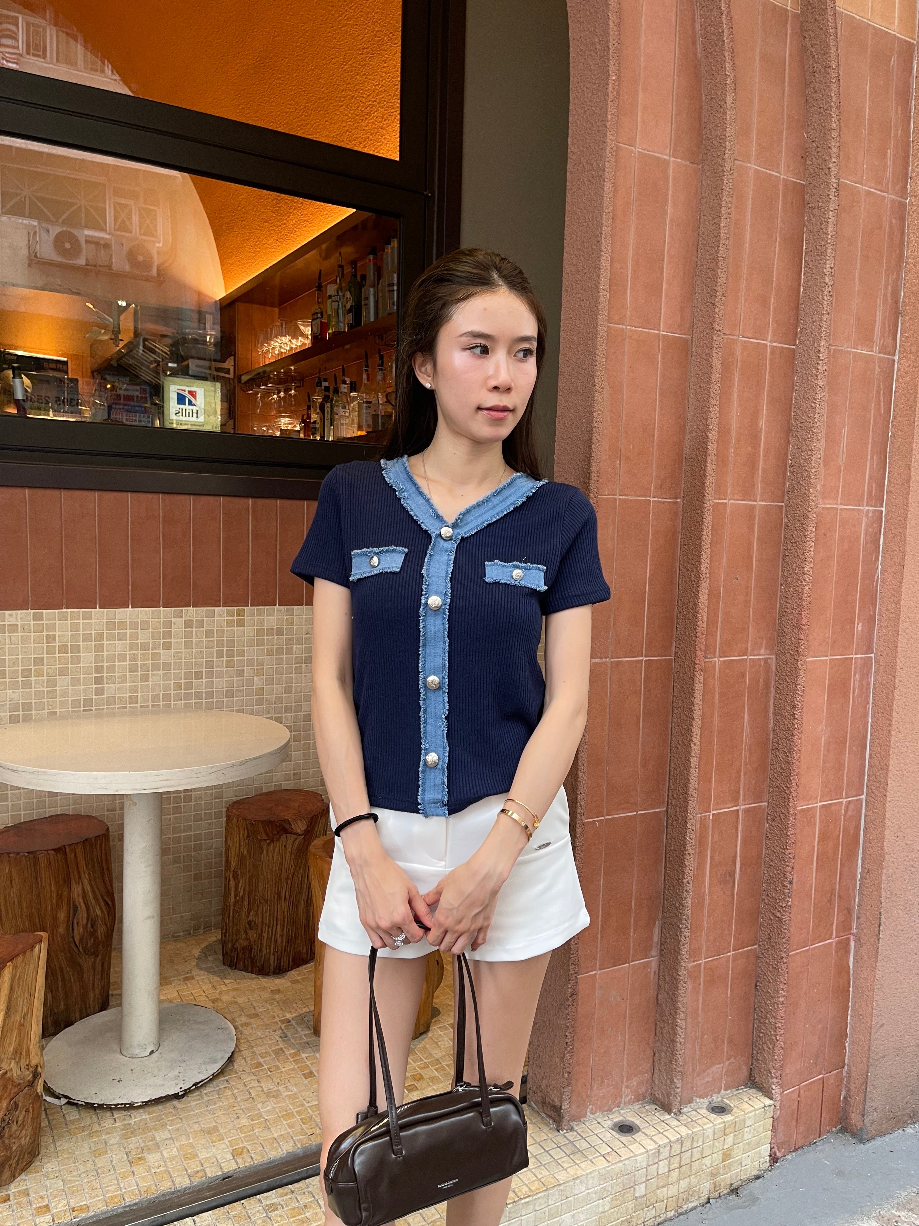 Tweed V Neck Knitted T Top