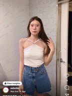 One Button High Waisted Denim Shorts