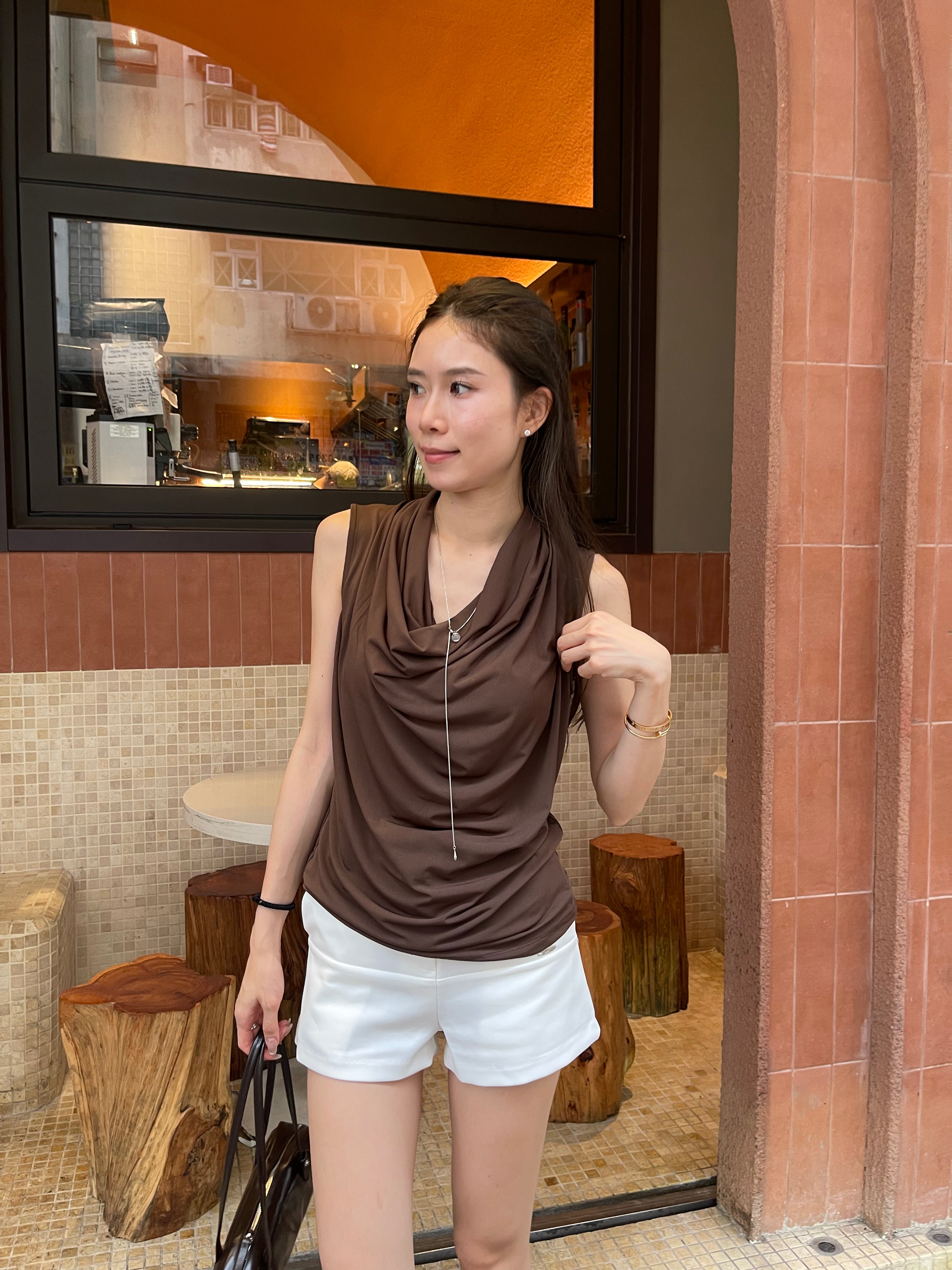 Tencel Ruffles Neck Tank Top