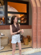 Tencel Ruffles Neck Tank Top