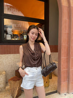 Tencel Ruffles Neck Tank Top