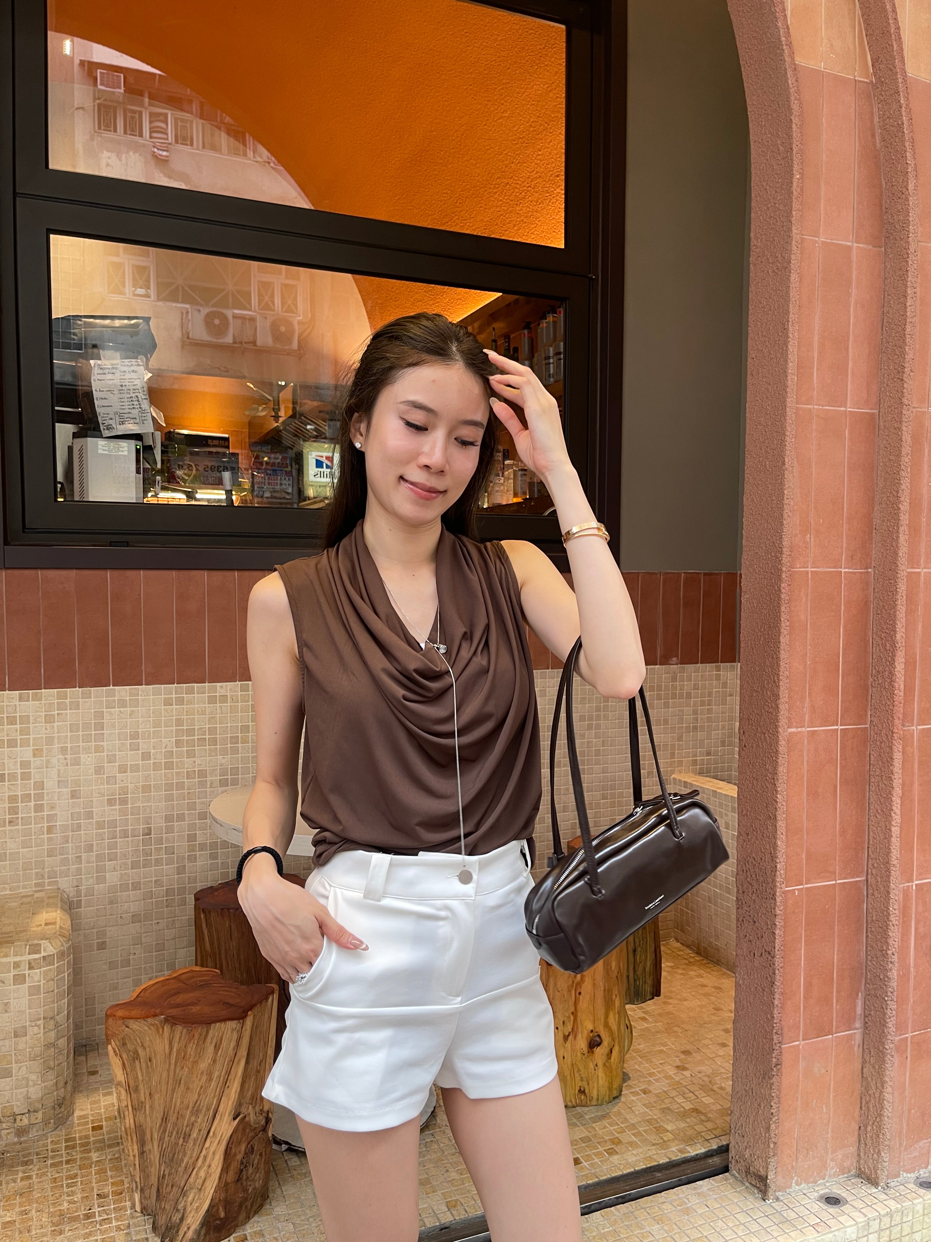 Tencel Ruffles Neck Tank Top
