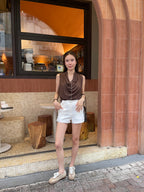 Tencel Ruffles Neck Tank Top