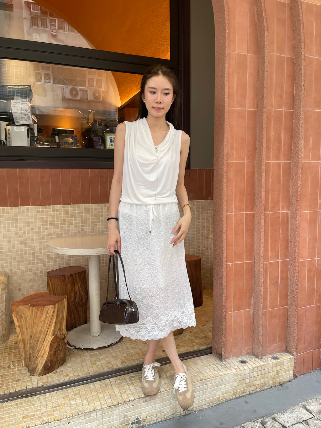 Tencel Ruffles Neck Tank Top
