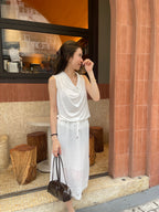 Tencel Ruffles Neck Tank Top