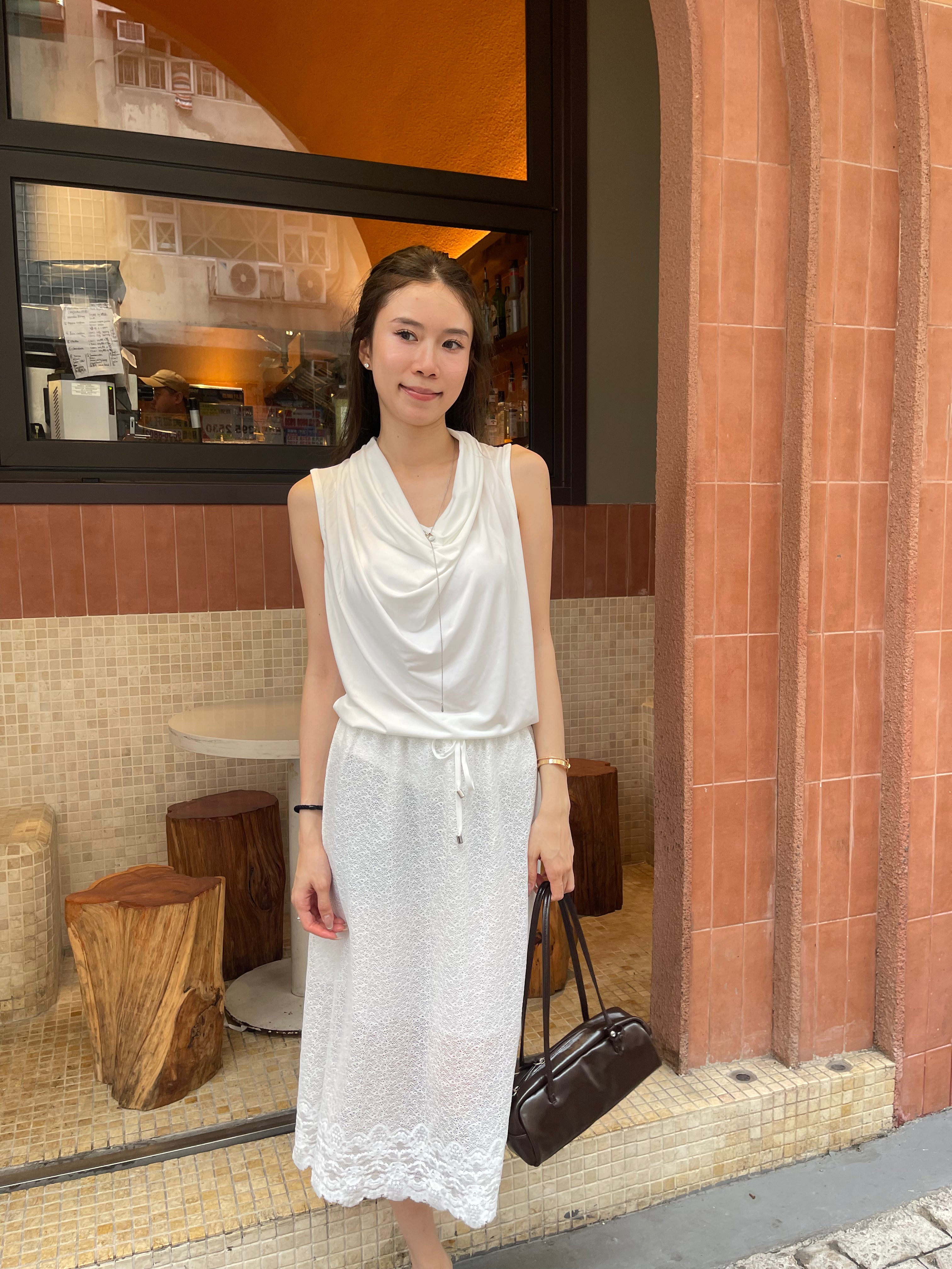 Tencel Ruffles Neck Tank Top