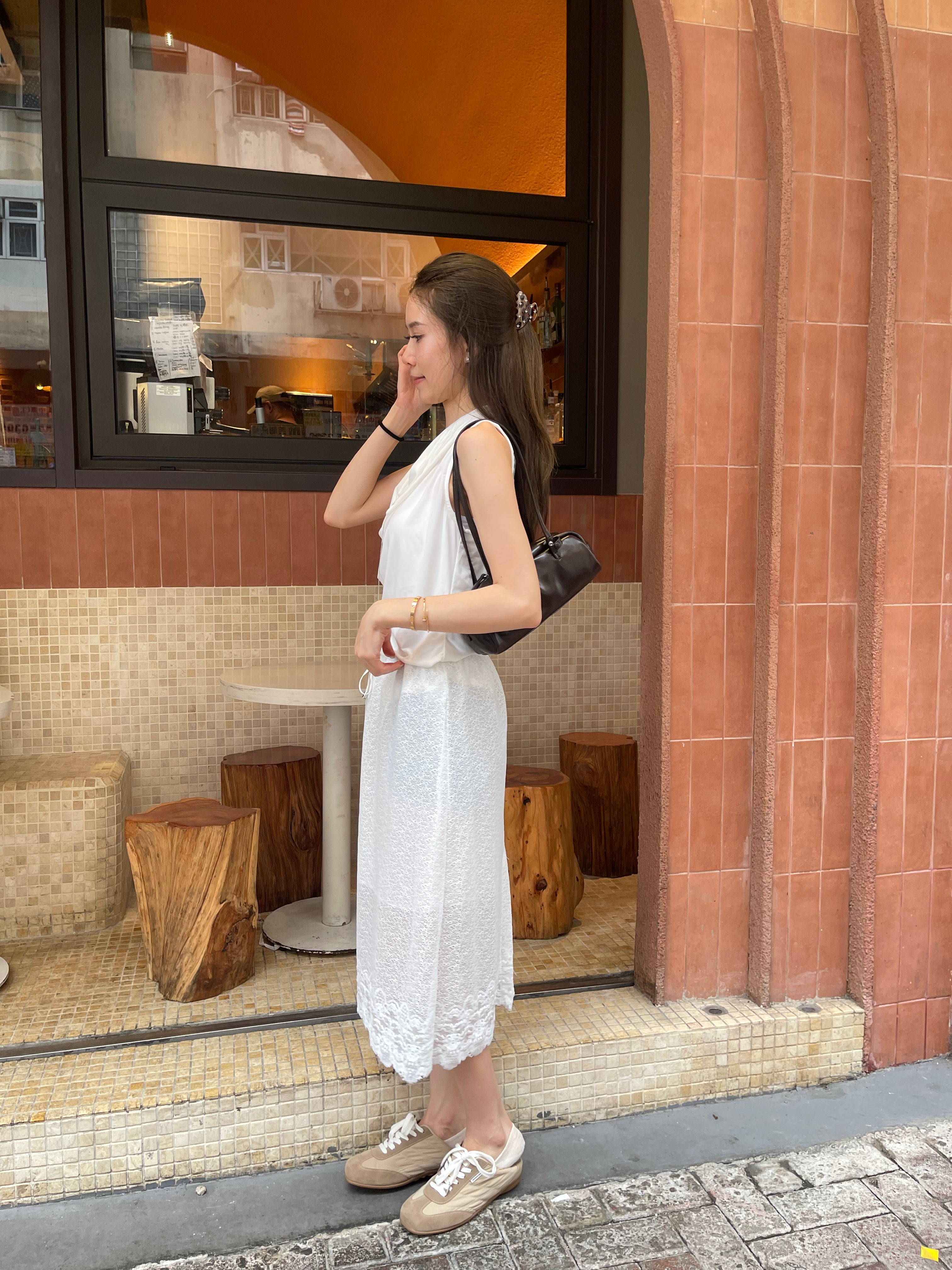 Tencel Ruffles Neck Tank Top