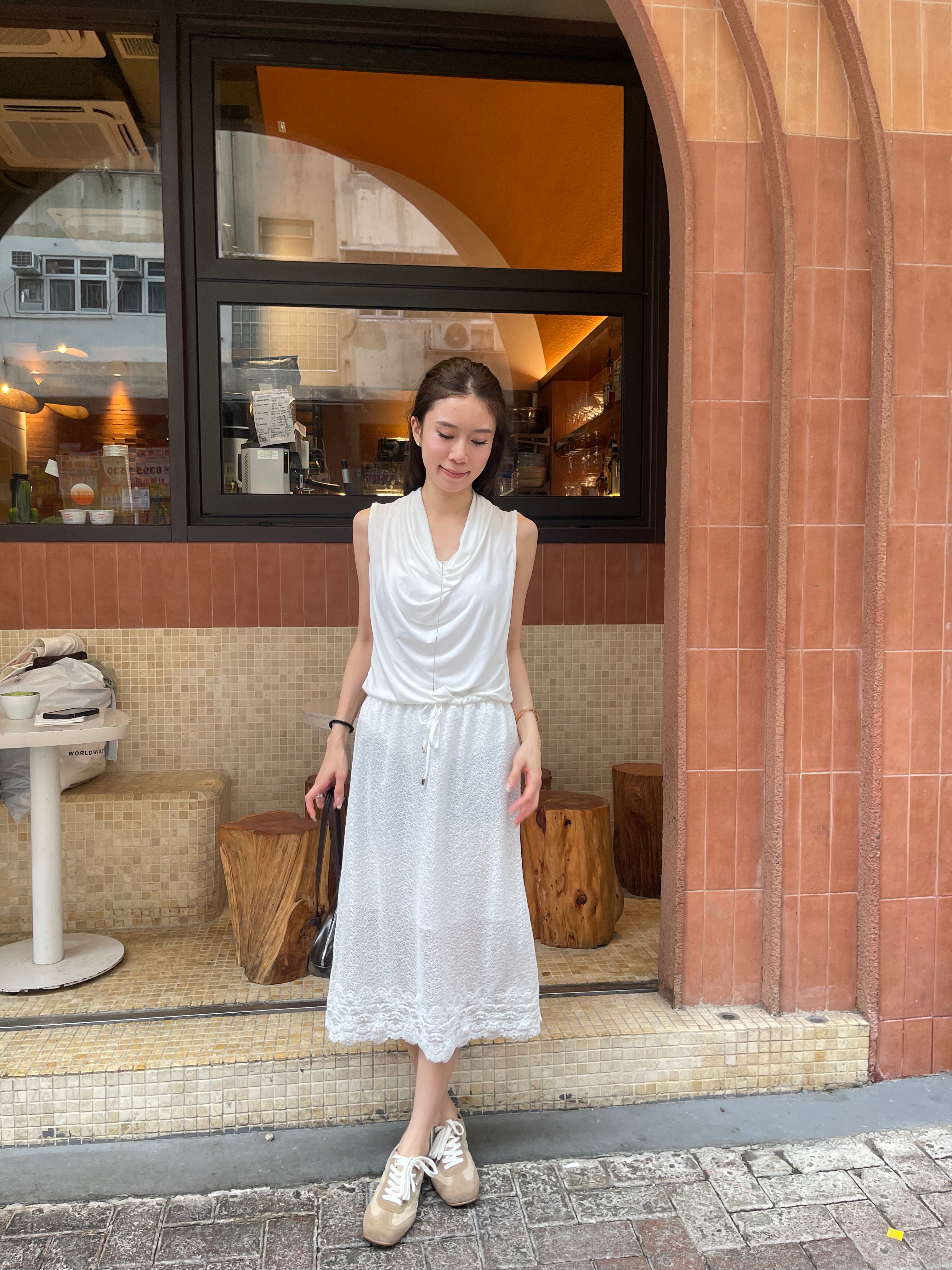 Tencel Ruffles Neck Tank Top