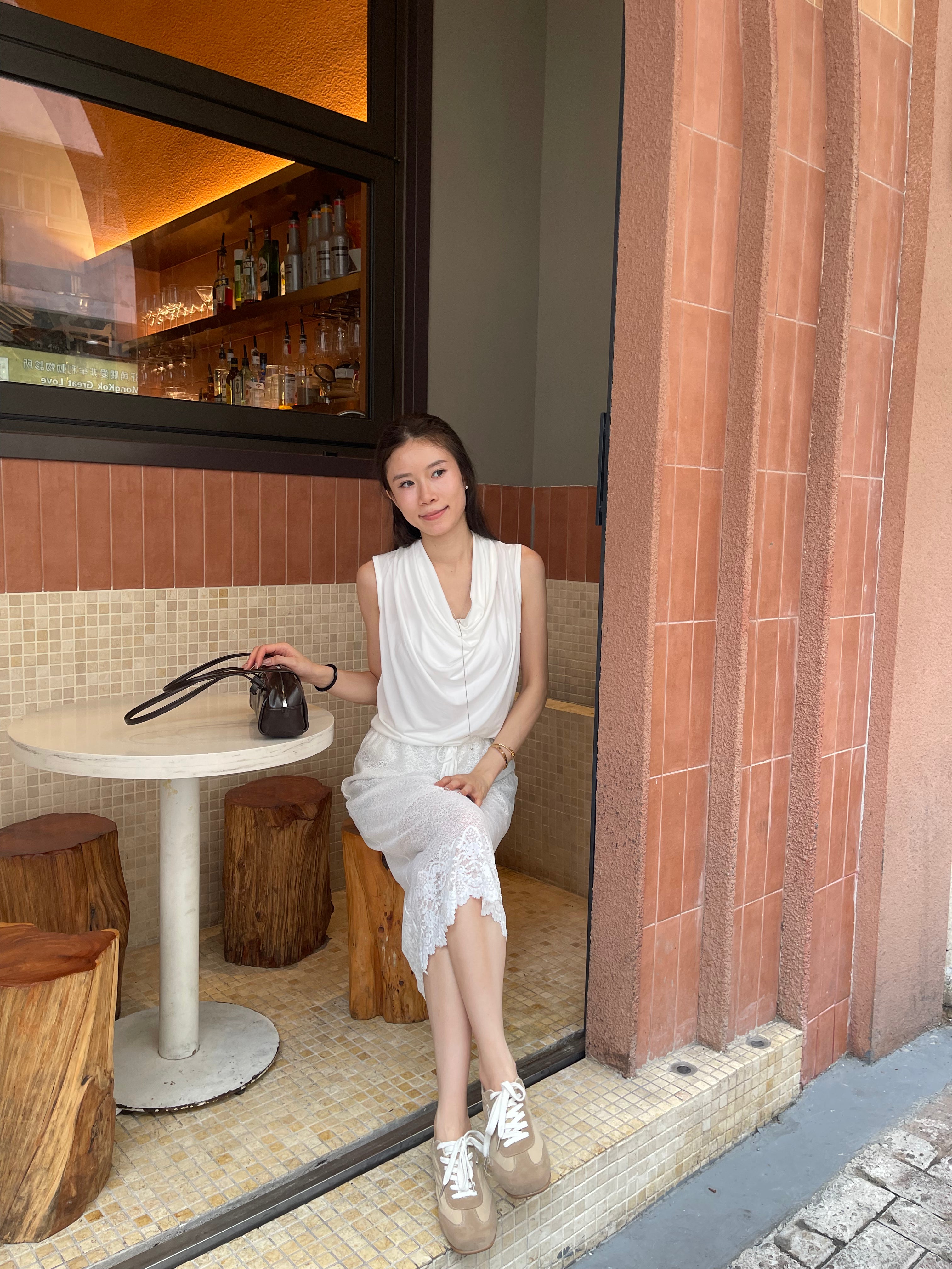 Tencel Ruffles Neck Tank Top