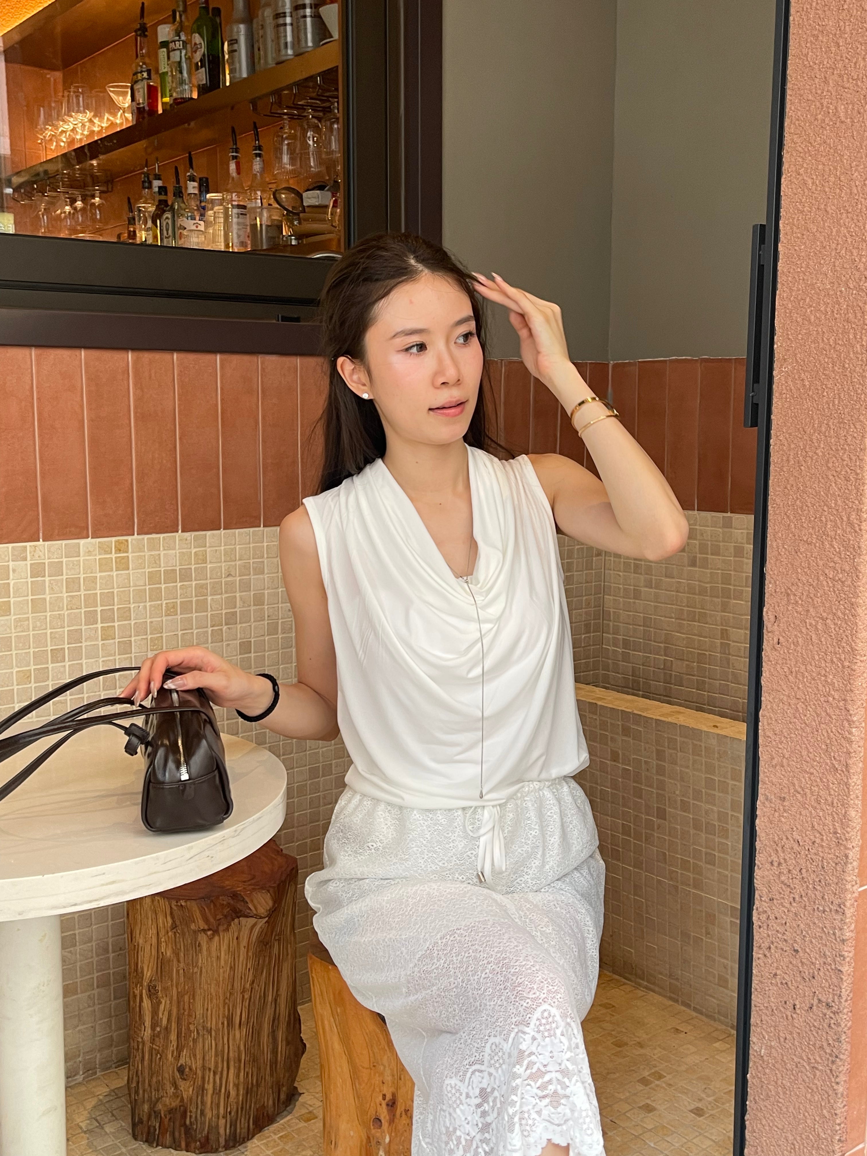 Tencel Ruffles Neck Tank Top
