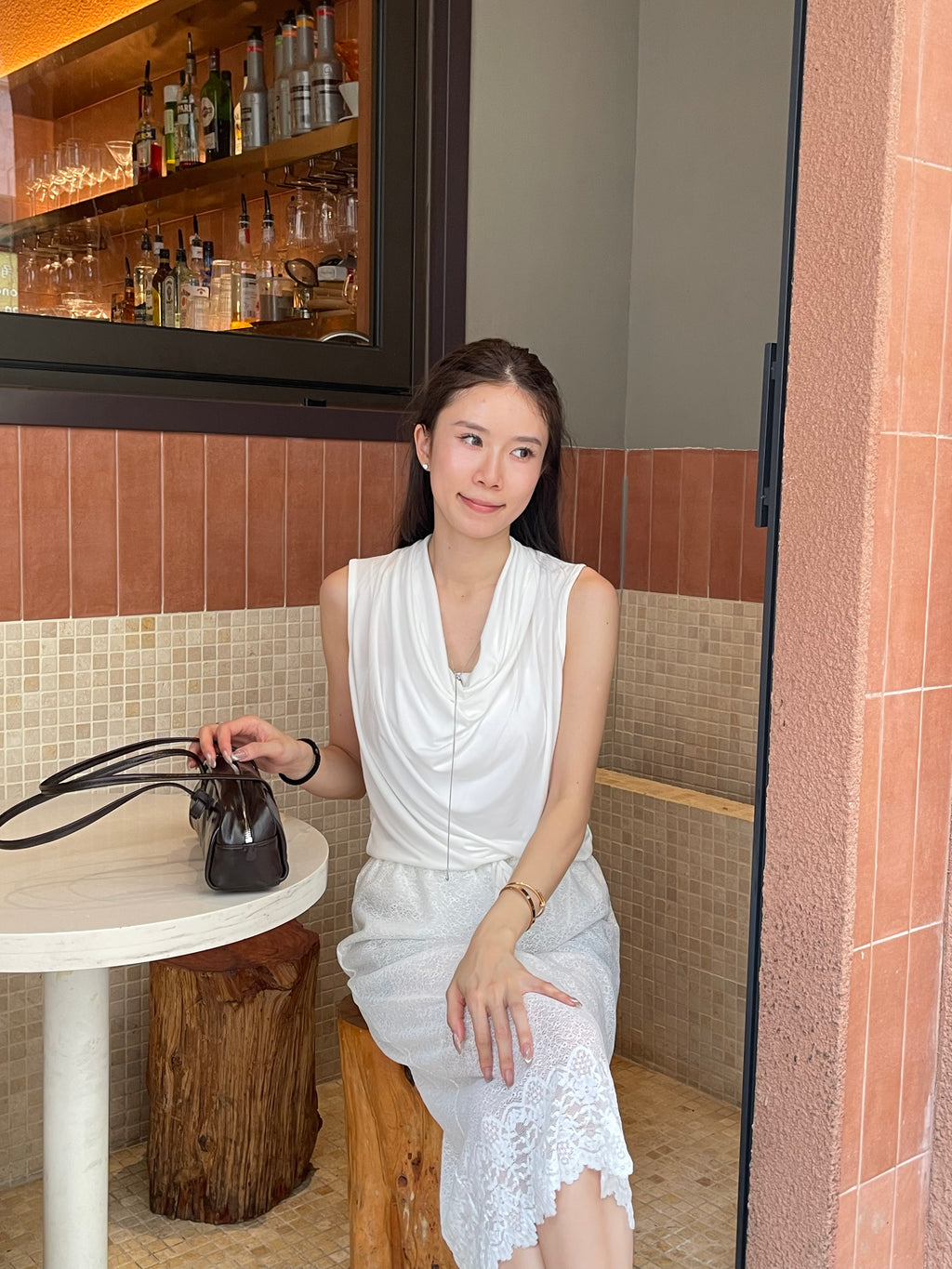 Tencel Ruffles Neck Tank Top