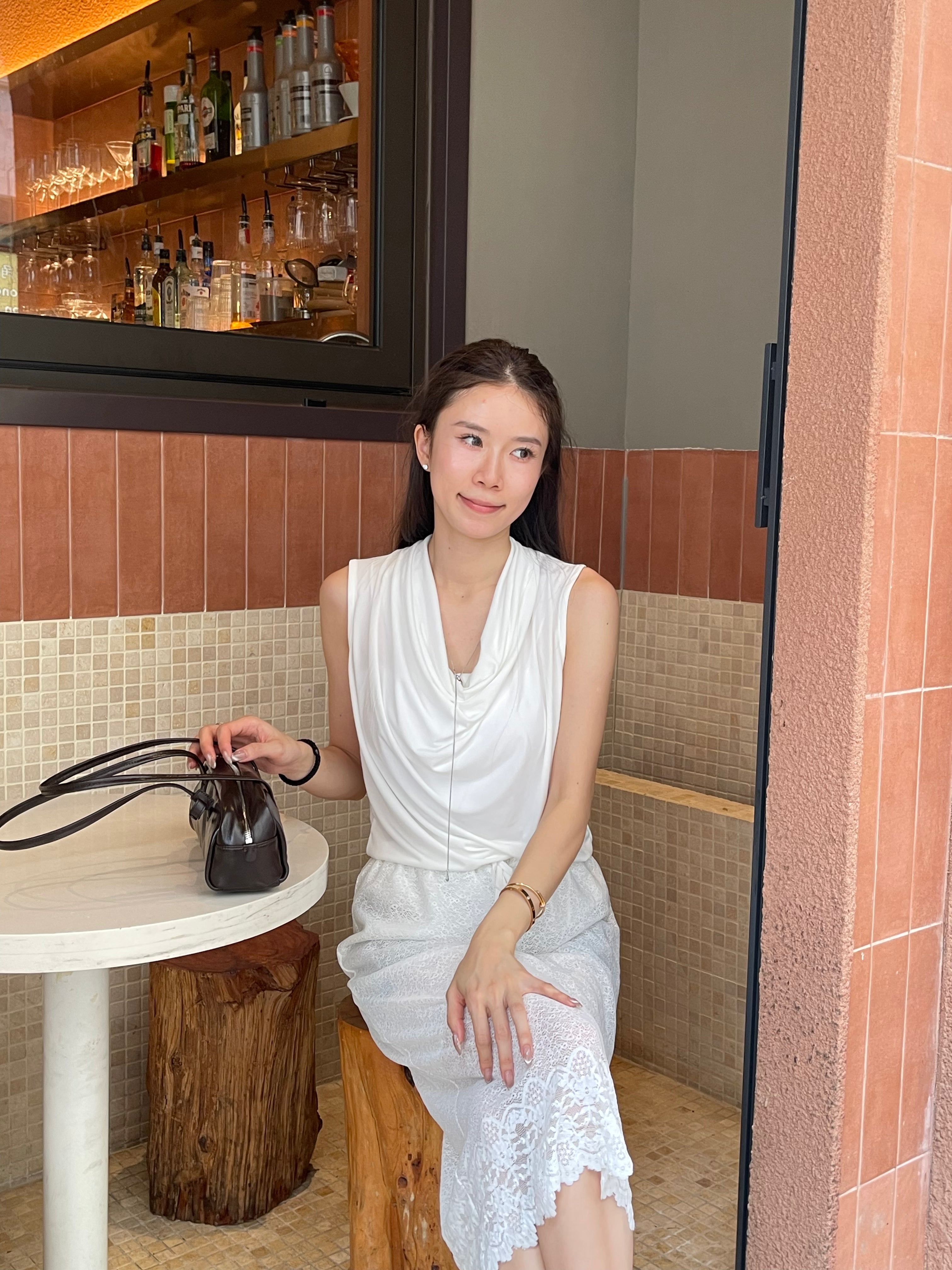 Tencel Ruffles Neck Tank Top