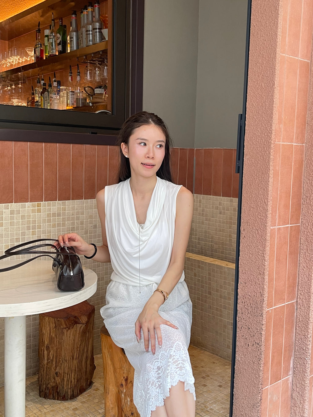 Tencel Ruffles Neck Tank Top