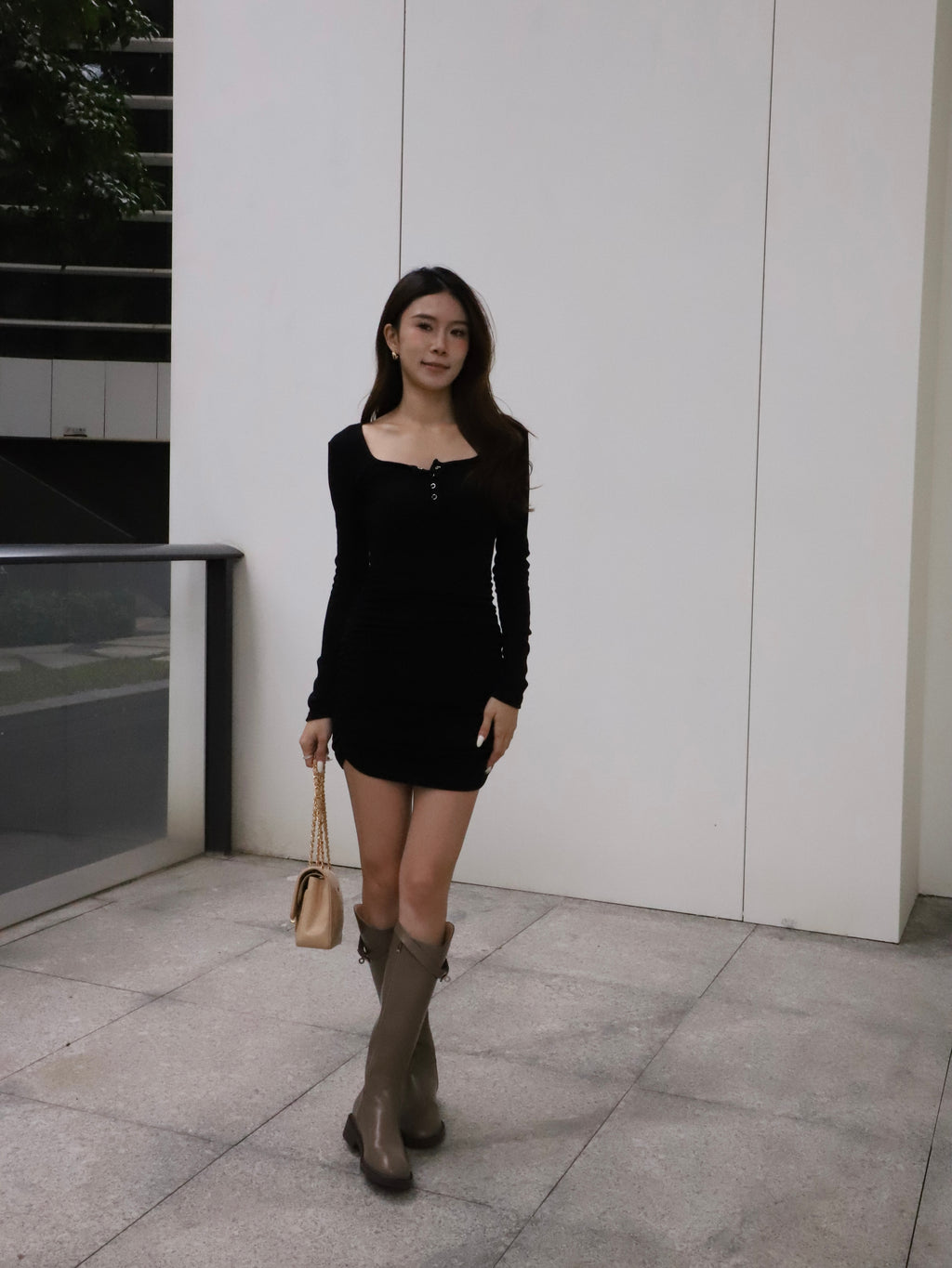 Button Long Sleeves Mini Dress