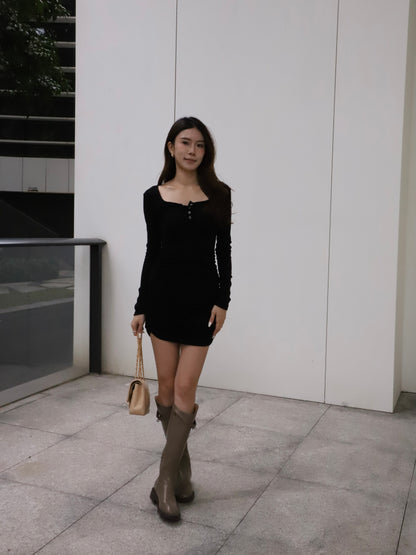 Button Long Sleeves Mini Dress