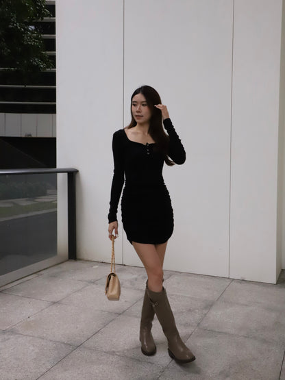 Button Long Sleeves Mini Dress